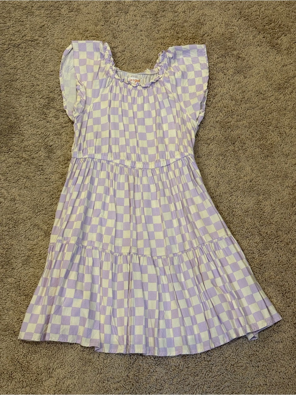 Cat & Jack Lavender and White Checkered Tiered Dress